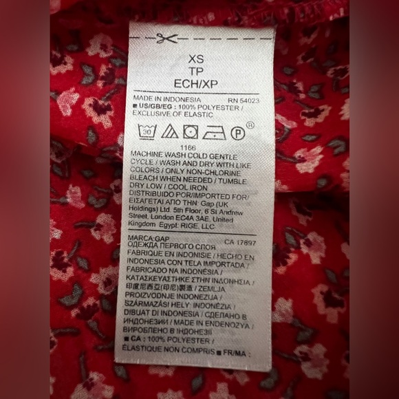 GAP Red & White Dainty Floral Chiffon Long Sleeve Mock Neck Ruffle Blouse XS - Picture 8 of 8